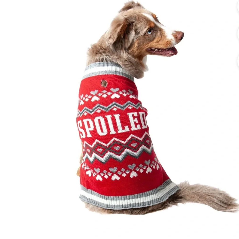 Dog/cat/pet sweater Spoiled graphic pullover sleeveless red. M.17in back length